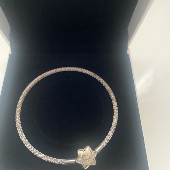 Pandora Shine Bright Star Snowflake Sterling Silver .925 Mesh Bracelet - Picture 1 of 6